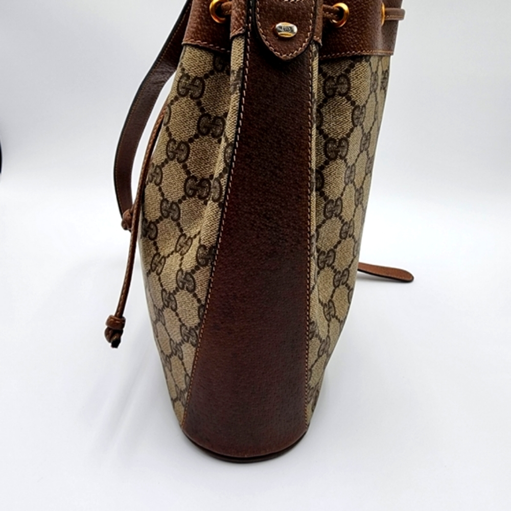 Gucci Vintage Mini Bucket Drawstring Crossbody GG Canvas Leather Web + Dust Bag - Picture 15 of 16